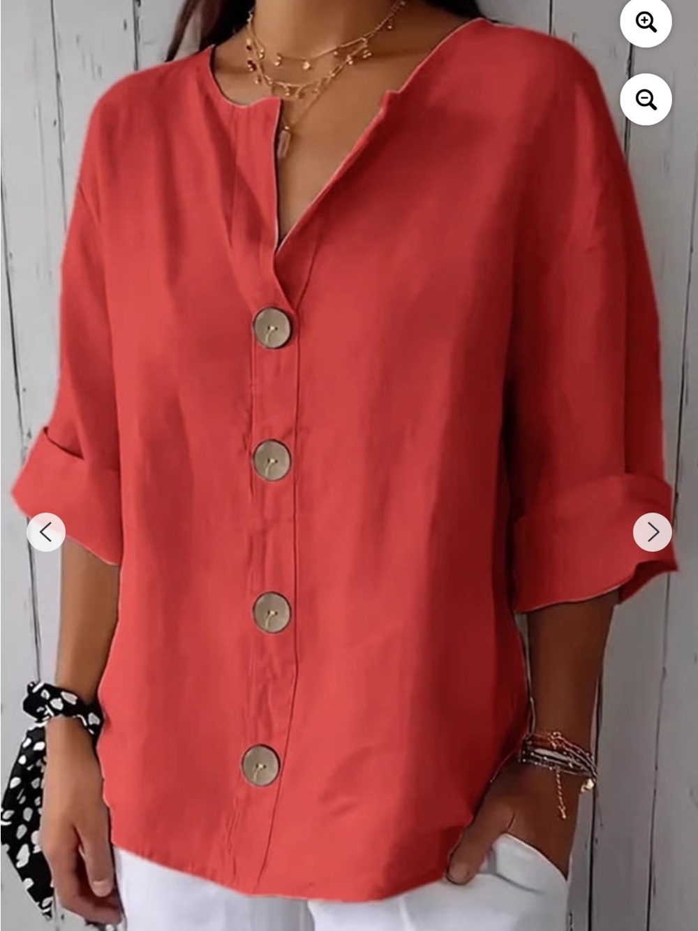 Red Button-Front Relaxed Shirt - Picture 1 of 6